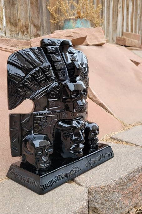 ONE of a KIND Golden Sheen Obsidian Aztec Skull Mask Hand Carved from Mexico Extremely RARE Unique * 1st Place Winner in Contest Artesanias