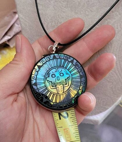 God of Death Aztec Obsidian Pendant Mirror