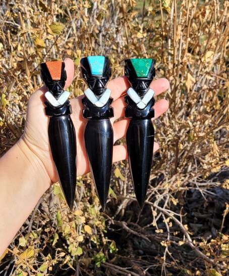 Handmade in Mexico Inlayed / Encrusted Daggers / Knifes Obsidian / Blades / Alter Space / Ritual / Energy Worker