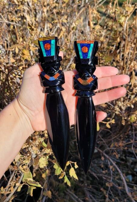 Handmade in Mexico Inlayed / Encrusted Daggers / Knifes Obsidian / Blades / Alter Space / Ritual / Energy Worker
