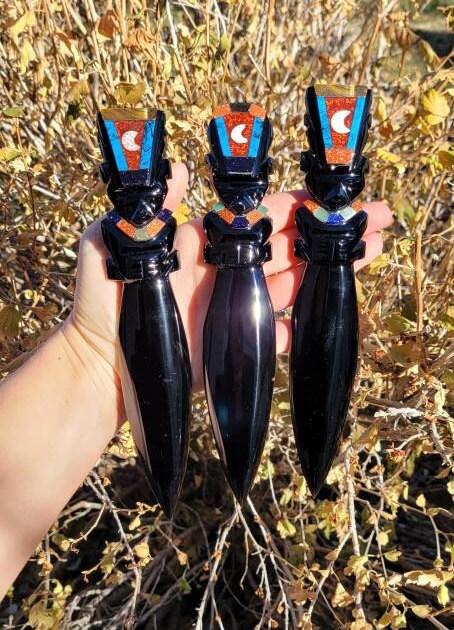 Handmade in Mexico Inlayed / Encrusted Daggers / Knifes Obsidian / Blades / Alter Space / Ritual / Energy Worker