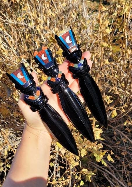 Handmade in Mexico Inlayed / Encrusted Daggers / Knifes Obsidian / Blades / Alter Space / Ritual / Energy Worker