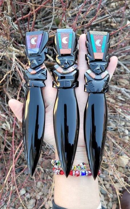 Handmade in Mexico Inlayed / Encrusted Daggers / Knifes Obsidian / Blades / Alter Space / Ritual / Energy Worker
