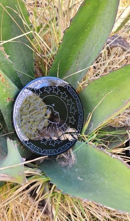Eclipse * Black Mexican Obsidian Mirror 4" 6" inches * Sun/Moon Hand Carved * Scrying Mirror * Spiritual Protection * Shaman * Divinational