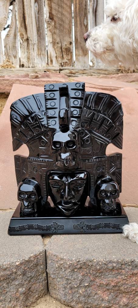 ONE of a KIND Golden Sheen Obsidian Aztec Skull Mask Hand Carved from Mexico Extremely RARE Unique * 1st Place Winner in Contest Artesanias