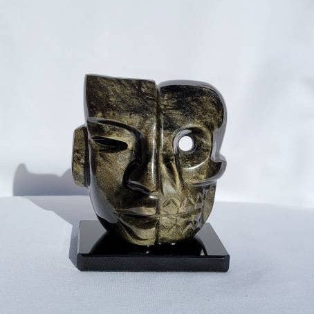 Golden Sheen Obsidian Duality ( Life "Face" / Death "Skull" ) Mask * Aztec & Mayan