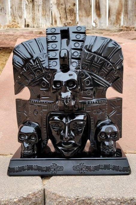 ONE of a KIND Golden Sheen Obsidian Aztec Skull Mask Hand Carved from Mexico Extremely RARE Unique * 1st Place Winner in Contest Artesanias