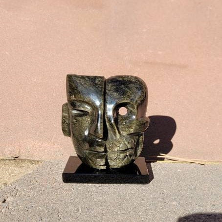 Golden Sheen Obsidian Duality ( Life "Face" / Death "Skull" ) Mask * Aztec & Mayan