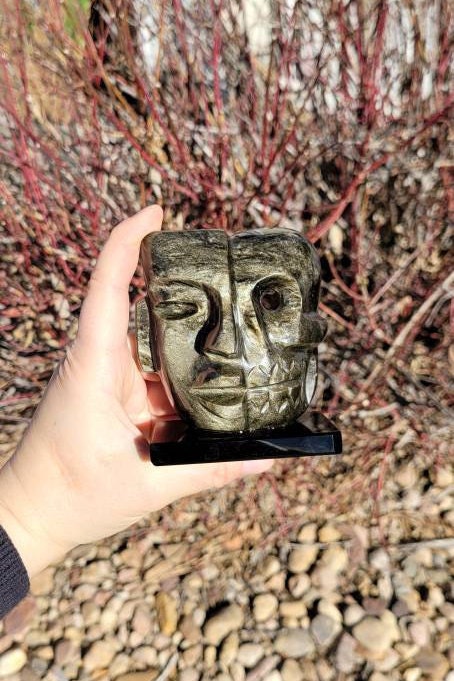 Golden Sheen Obsidian Duality ( Life "Face" / Death "Skull" ) Mask * Aztec & Mayan