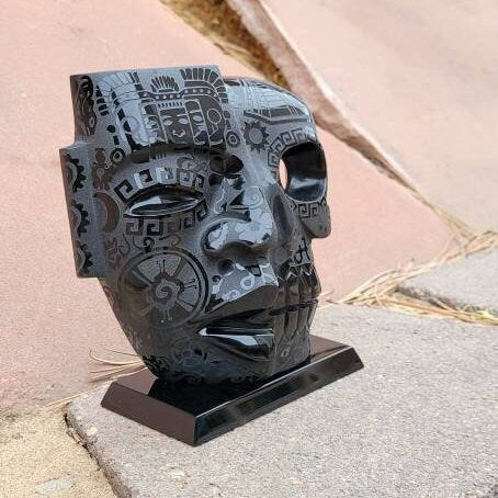 Etched Golden Sheen Obsidian Duality ( Life "Face" / Death "Skull" ) Mask * Aztec & Mayan * Alter Space *