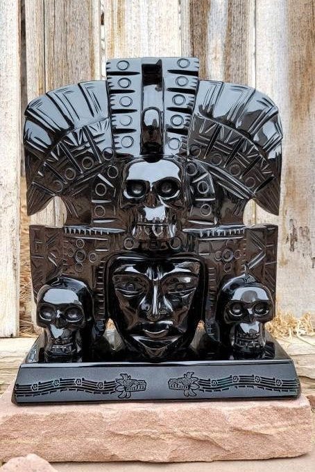 ONE of a KIND Golden Sheen Obsidian Aztec Skull Mask Hand Carved from Mexico Extremely RARE Unique * 1st Place Winner in Contest Artesanias