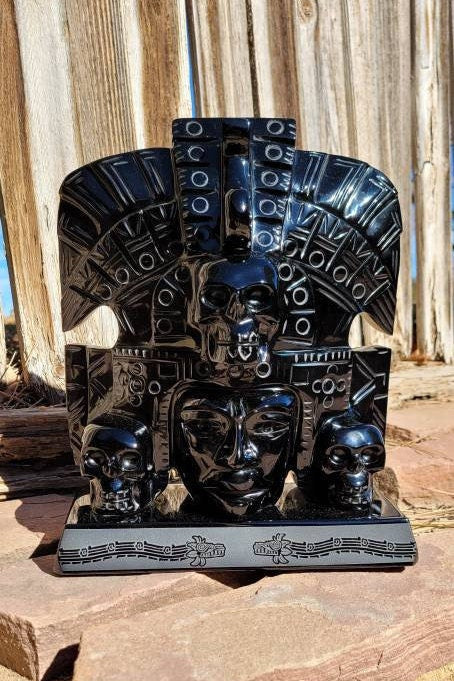 ONE of a KIND Golden Sheen Obsidian Aztec Skull Mask Hand Carved from Mexico Extremely RARE Unique * 1st Place Winner in Contest Artesanias