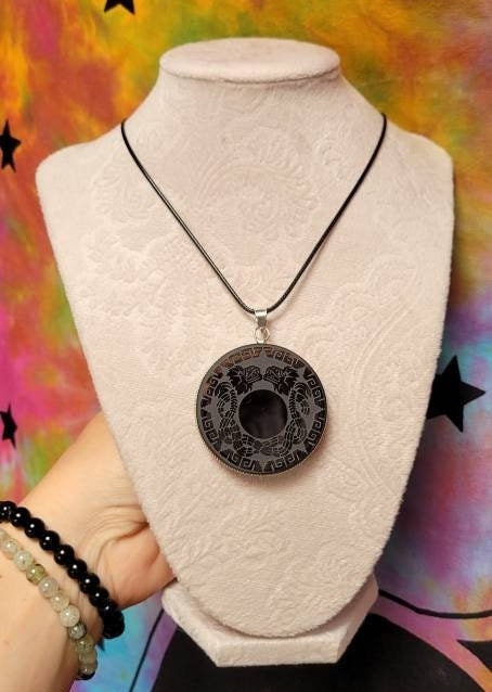 Feathered Serpent Obsidian Quetzalcoatl AztecMayan God Pendant * Scrying Mirror * Spiritual Protection * Shaman * Shadow Work * Divinational