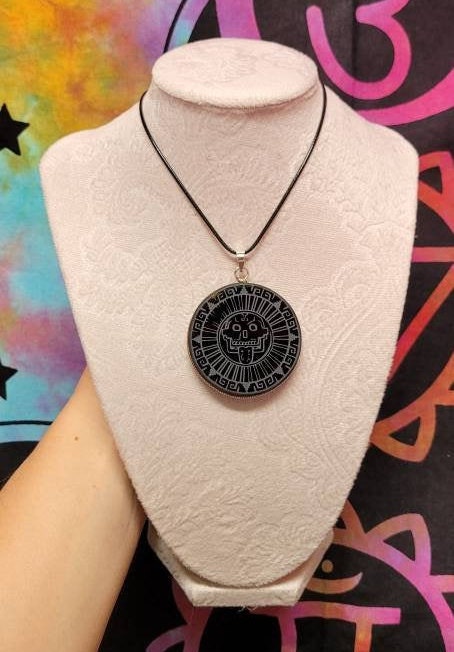 God of Death Aztec Obsidian Pendant Mirror