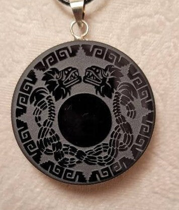 Feathered Serpent Obsidian Quetzalcoatl AztecMayan God Pendant * Scrying Mirror * Spiritual Protection * Shaman * Shadow Work * Divinational