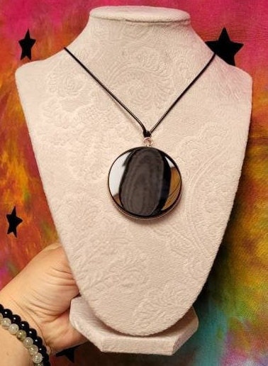 Eclipse Obsidian Pendant * Volcanic Glass * Hand carved * Scrying Mirror * Spiritual Protection * Shaman * Shadow Work * Divinational