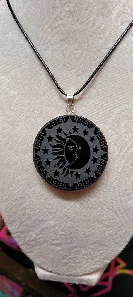 Eclipse Obsidian Pendant Moon Sun