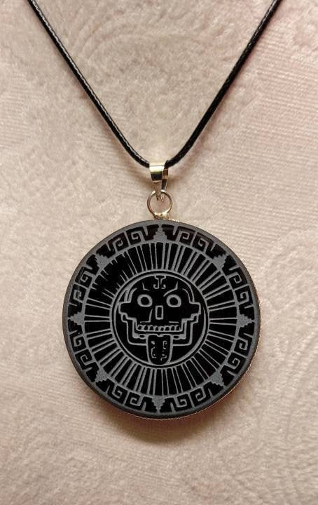 God of Death Aztec Obsidian Pendant Mirror