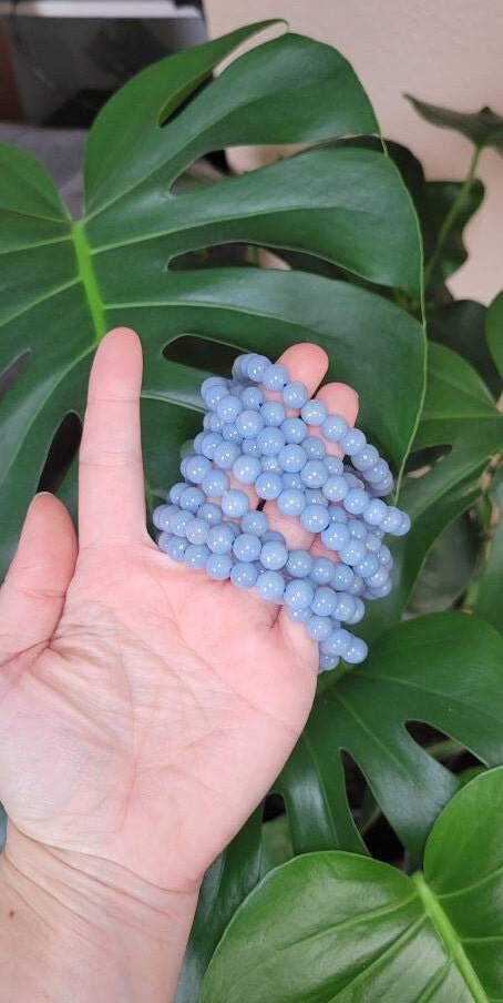 Angelite Beaded Bracelet * Angelic World * Calming Crystal * Energy Healing * Peace * Angel Connection * Protection * Spiritual Jewelry
