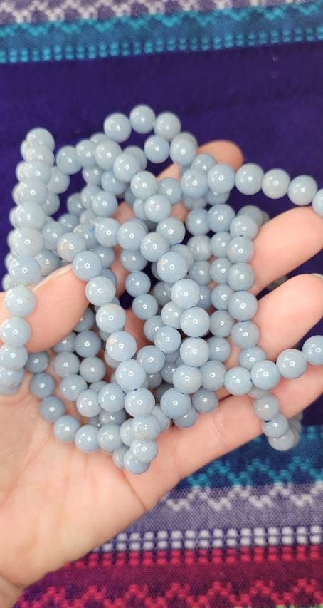 Angelite Beaded Bracelet * Angelic World * Calming Crystal * Energy Healing * Peace * Angel Connection * Protection * Spiritual Jewelry