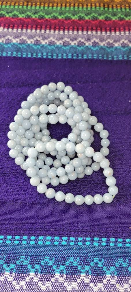 Angelite Beaded Bracelet * Angelic World * Calming Crystal * Energy Healing * Peace * Angel Connection * Protection * Spiritual Jewelry