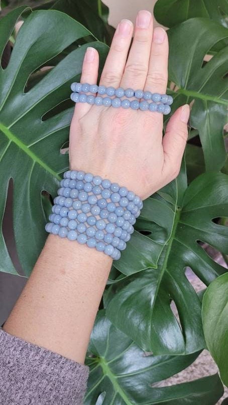Angelite Beaded Bracelet * Angelic World * Calming Crystal * Energy Healing * Peace * Angel Connection * Protection * Spiritual Jewelry
