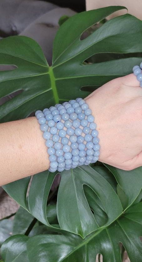 Angelite Beaded Bracelet * Angelic World * Calming Crystal * Energy Healing * Peace * Angel Connection * Protection * Spiritual Jewelry