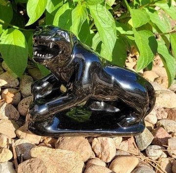 Golden Sheen Obsidian Jaguar Handmade Carved from Mexico