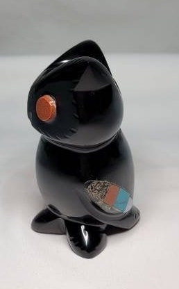 Obsidian Owl Boo with Inlays / Encrusted with Abalone Shell, Sandstone, Amethyst & other Crystals * Paper Weight * Handmade Mexico * Unique