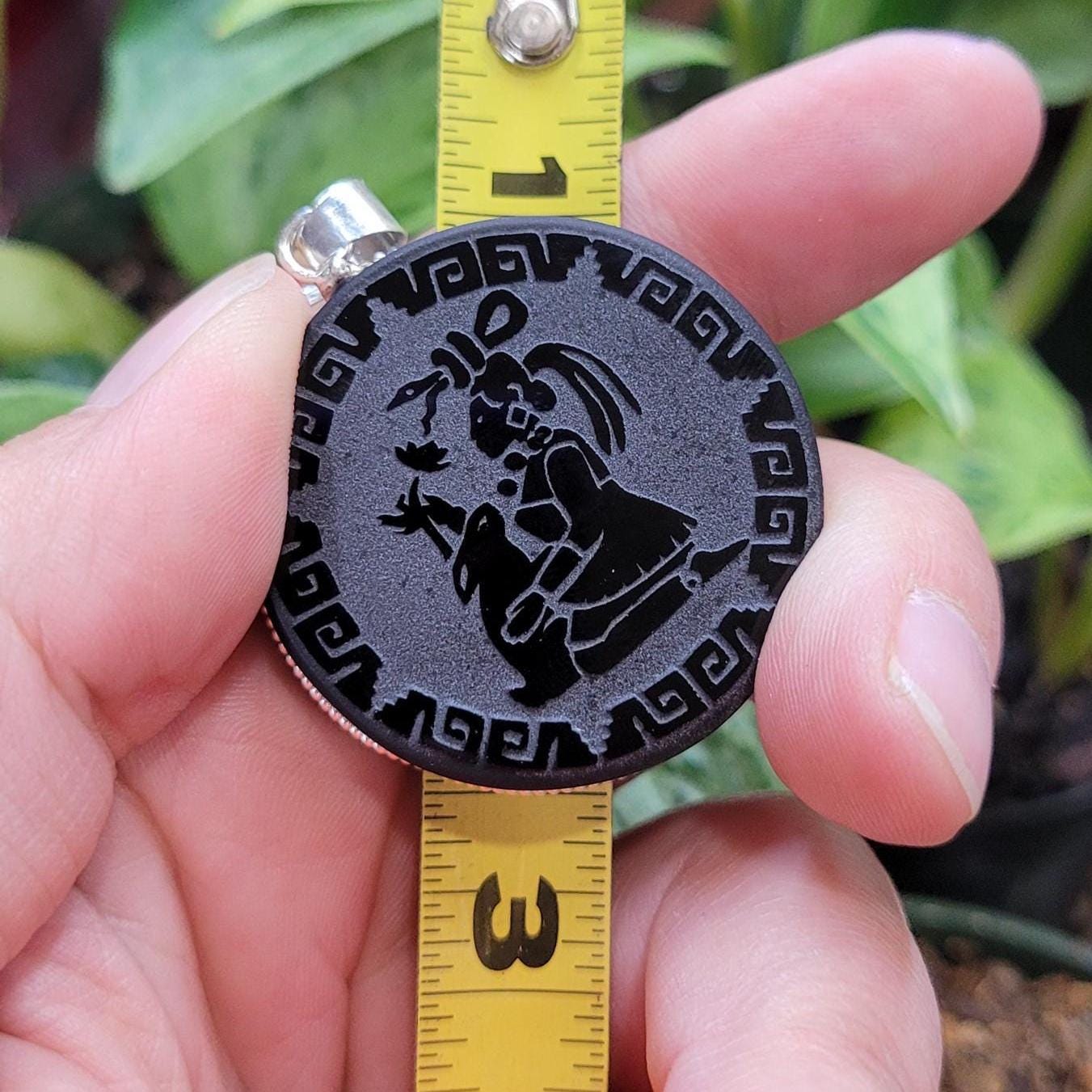 Ixchel Moon Goddess Obsidian Pendant • Handmade Etched Jewelry • Mayan Moon Magic • Protection Amulet • Spiritual Gift 1.5"